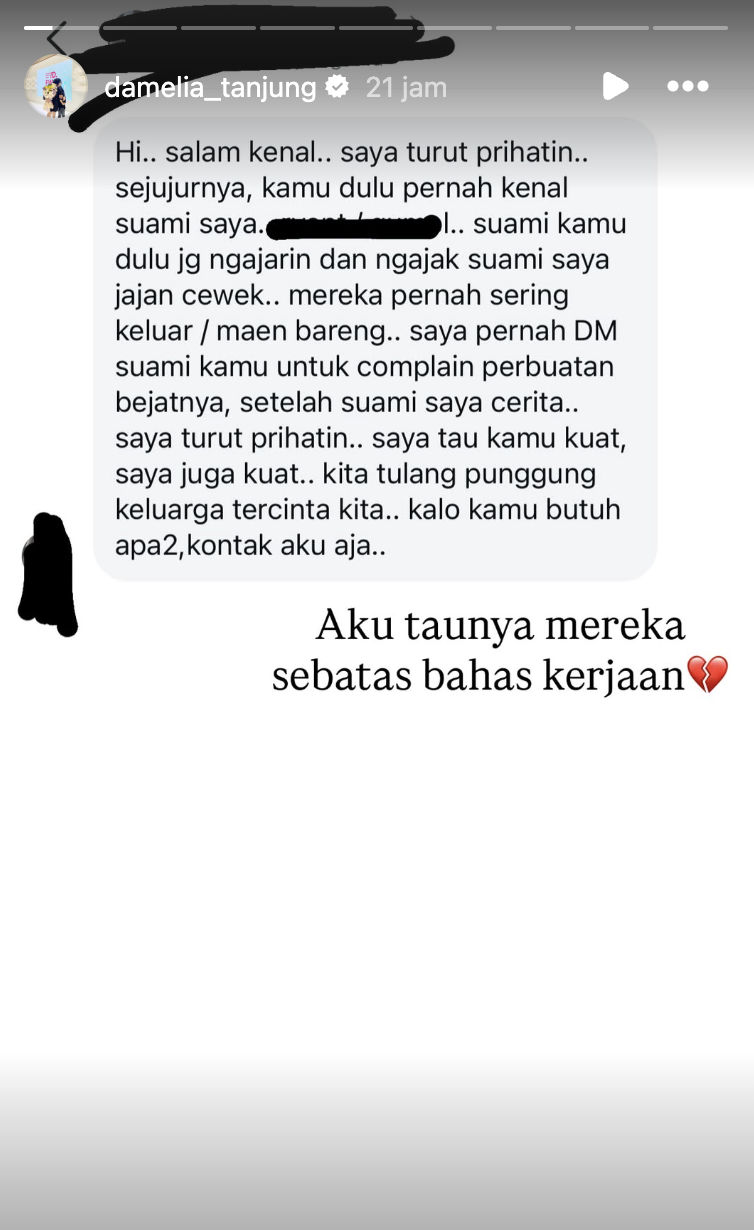 Dinda Amelia Tanjung dapat pesan mengejutkan